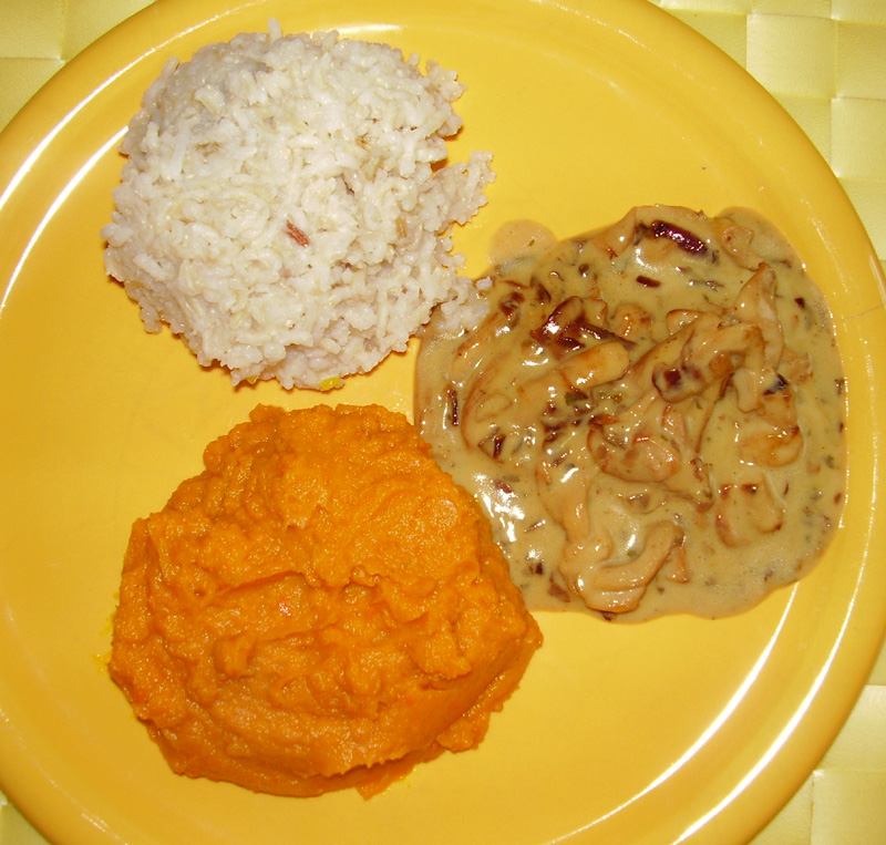 Pilze mit Kürbis und Reis